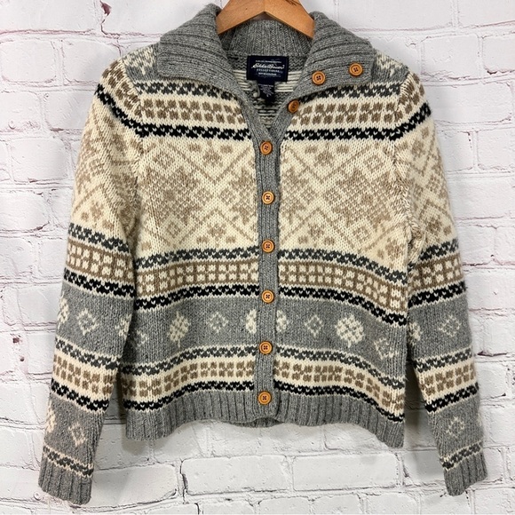 Eddie Bauer women’s fisherman wool sweater cardigan button front size small - Picture 2 of 11